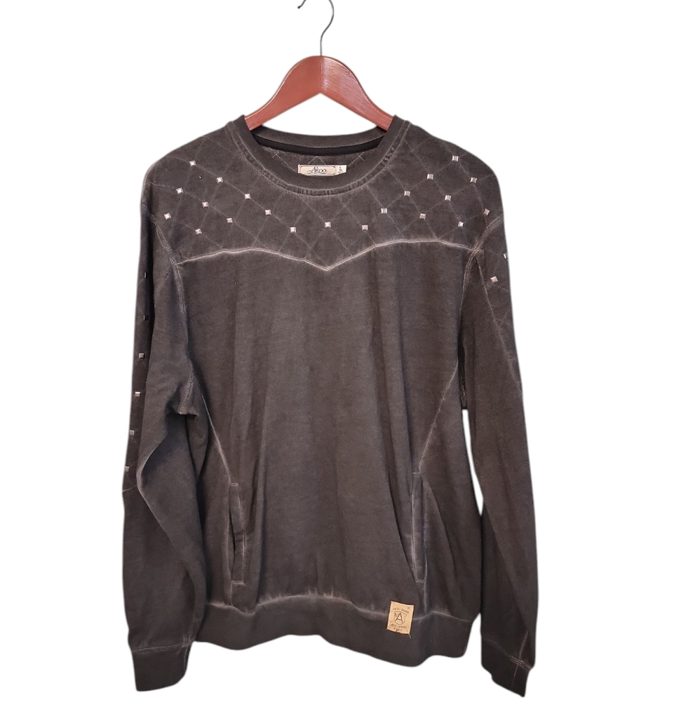 Vintage Akoo Mens Size Large Y2k Studded Burnout‎ Grunge Pullover Sweatshirt